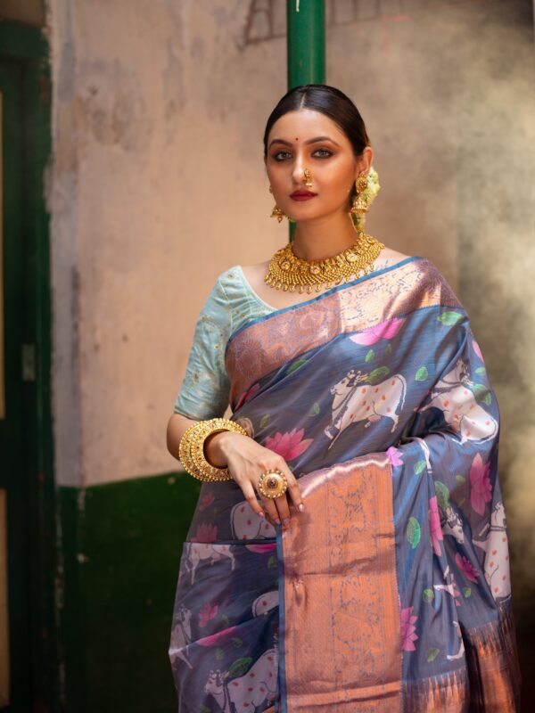 Pure Kanjeevaram Jute Silk With Pichwai Weave