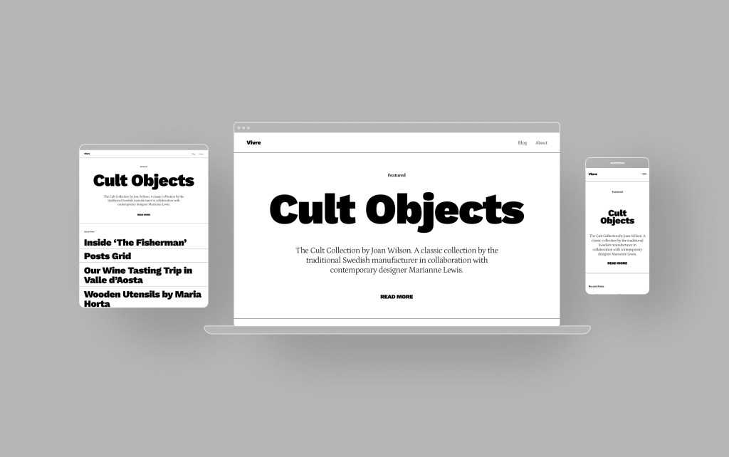 Tablet, desktop, and mobile phones showing the Vivre WordPress theme