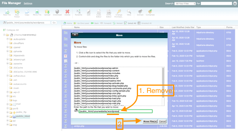 WordPress Installation using cPanel and FTP? 13 remove address