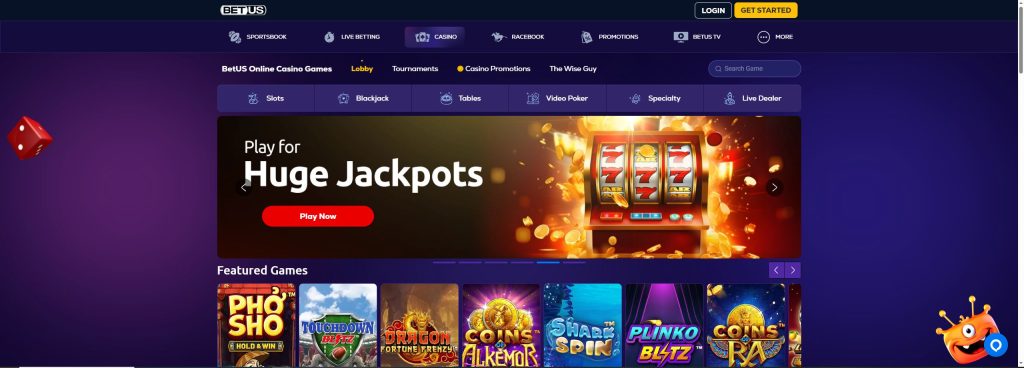 BetUs Online Casino Front Page snapshot showing some of the most popular casino games