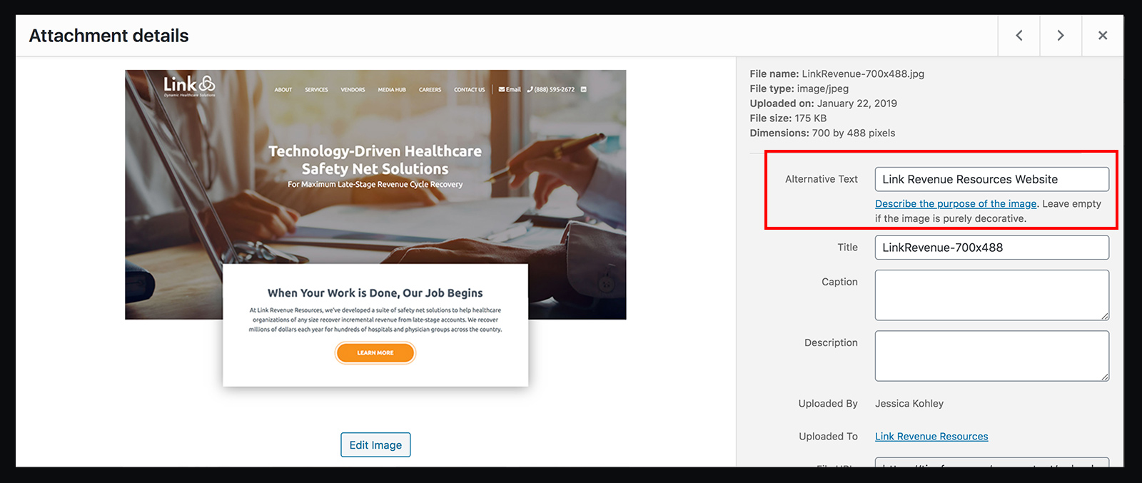 WordPress Media Alternative Text Example