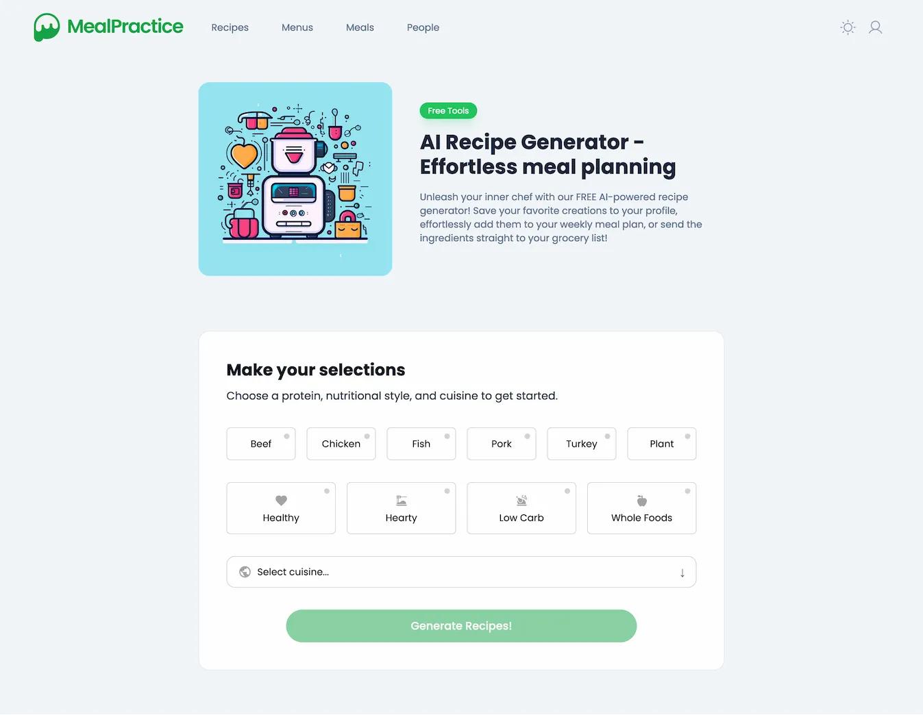 MealPractice - Free AI Recipe Generator