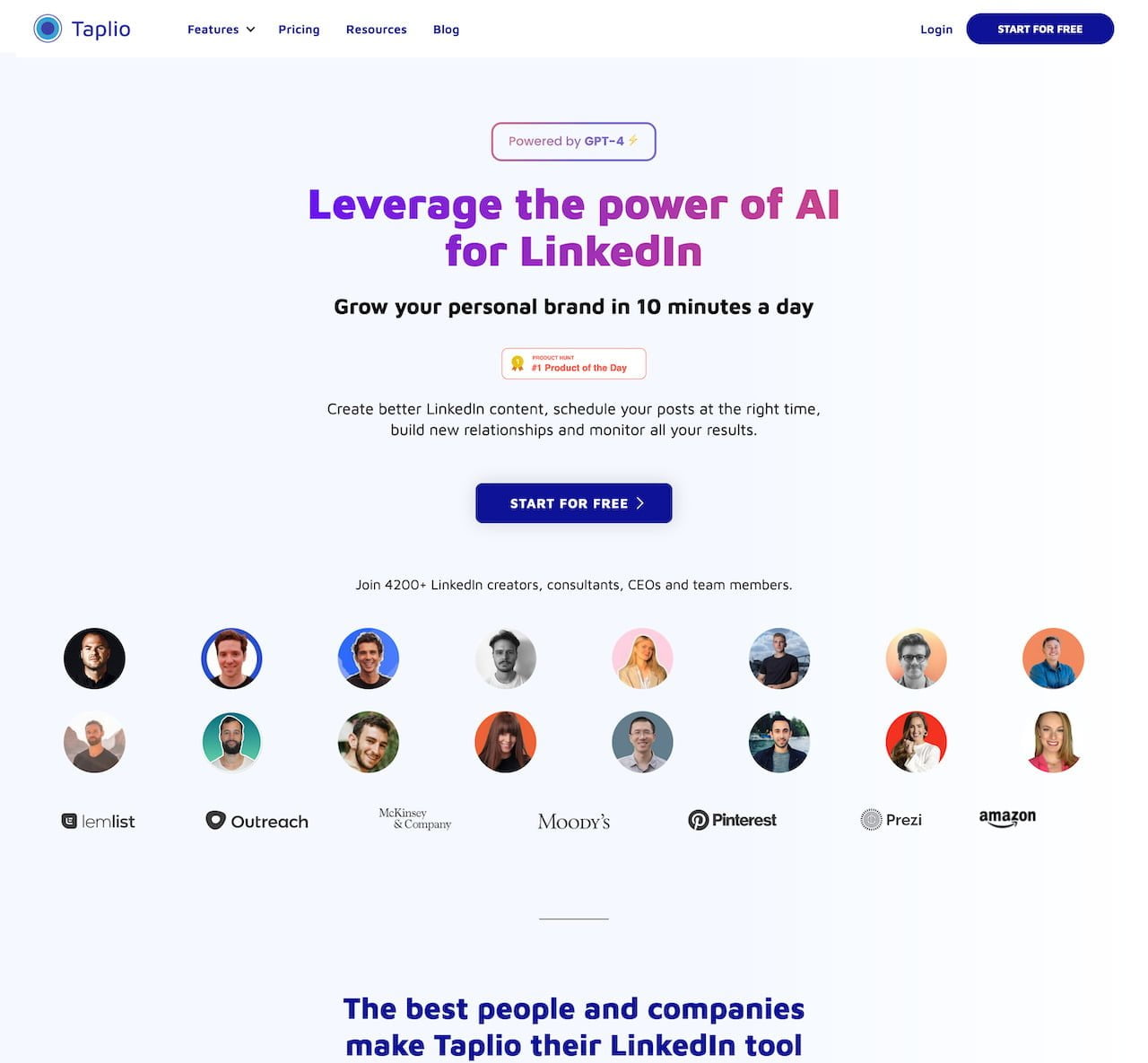 Taplio - Leverage the power of AI for LinkedIn Grow your personal brand in 10 minutes a day