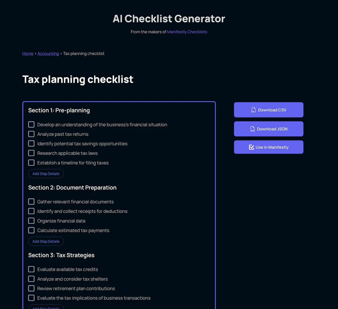 Checklist generator AI-goodbye to manual tasks, diverse industries, streamline processes from tax planning to software development