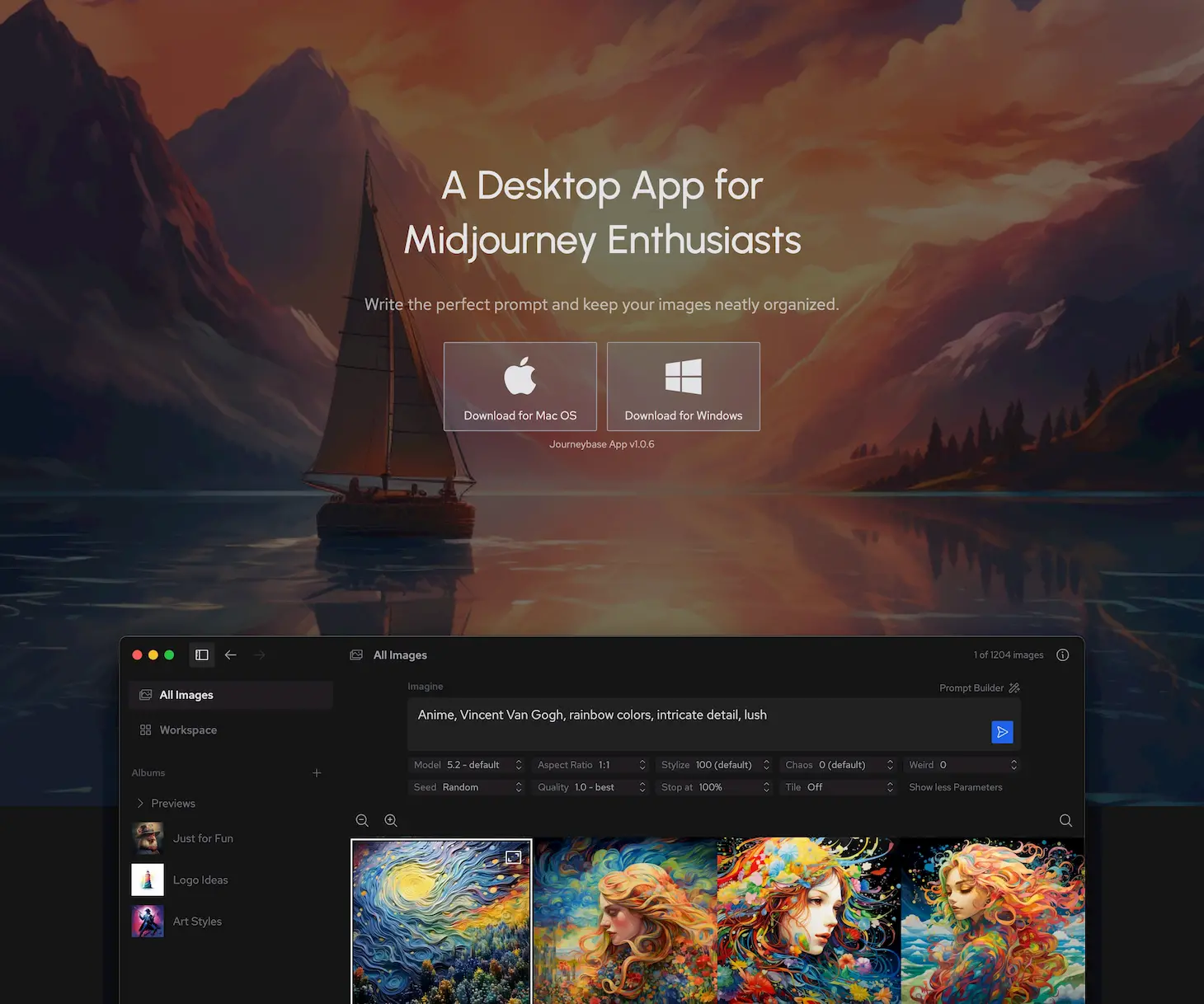 Journeybase: Free desktop application designed for Midjourney enthusiasts to efficiently organize and enhance their images