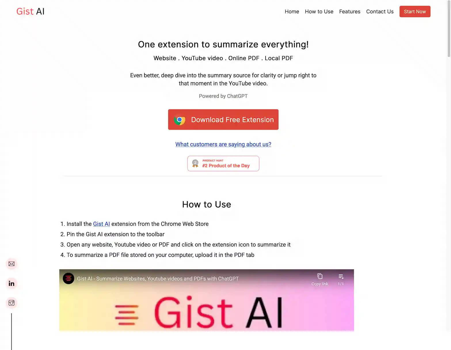 Gist AI- Free website, YouTube, PDF summarizer, powered by ChatGPT