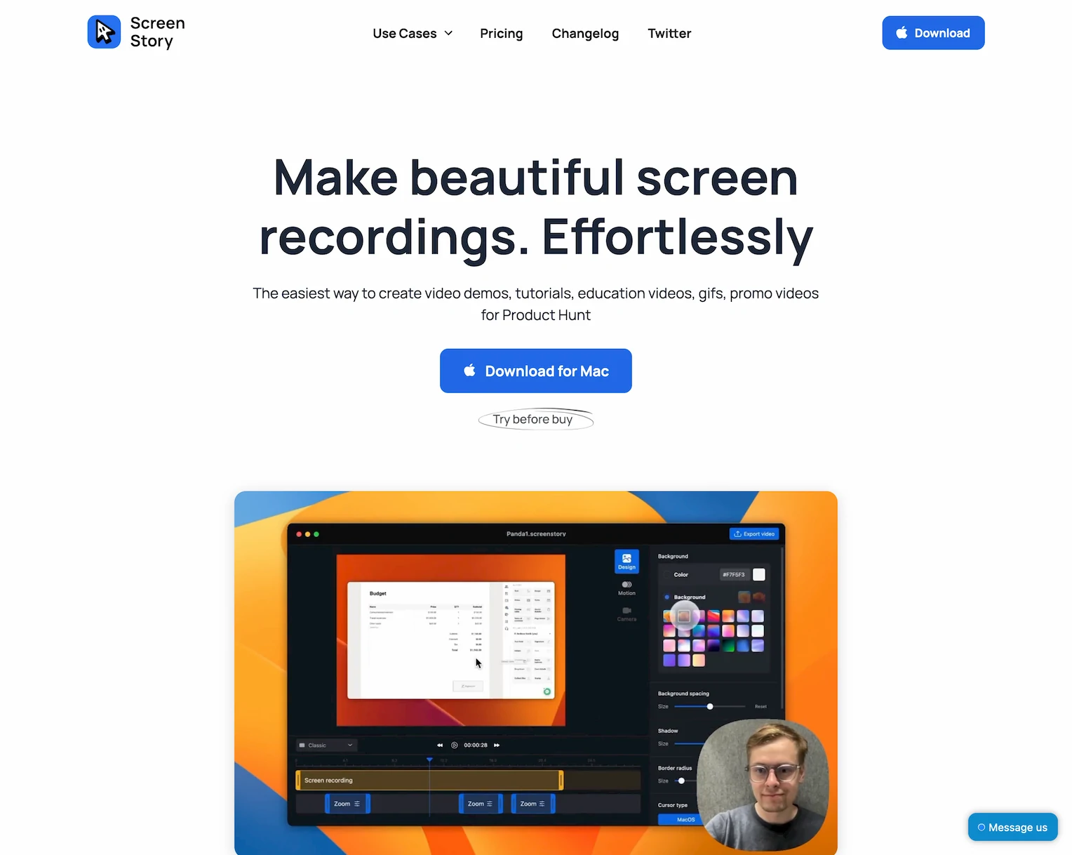 Screen Story- Create video demos, tutorials, education videos, gifs, and promo videos