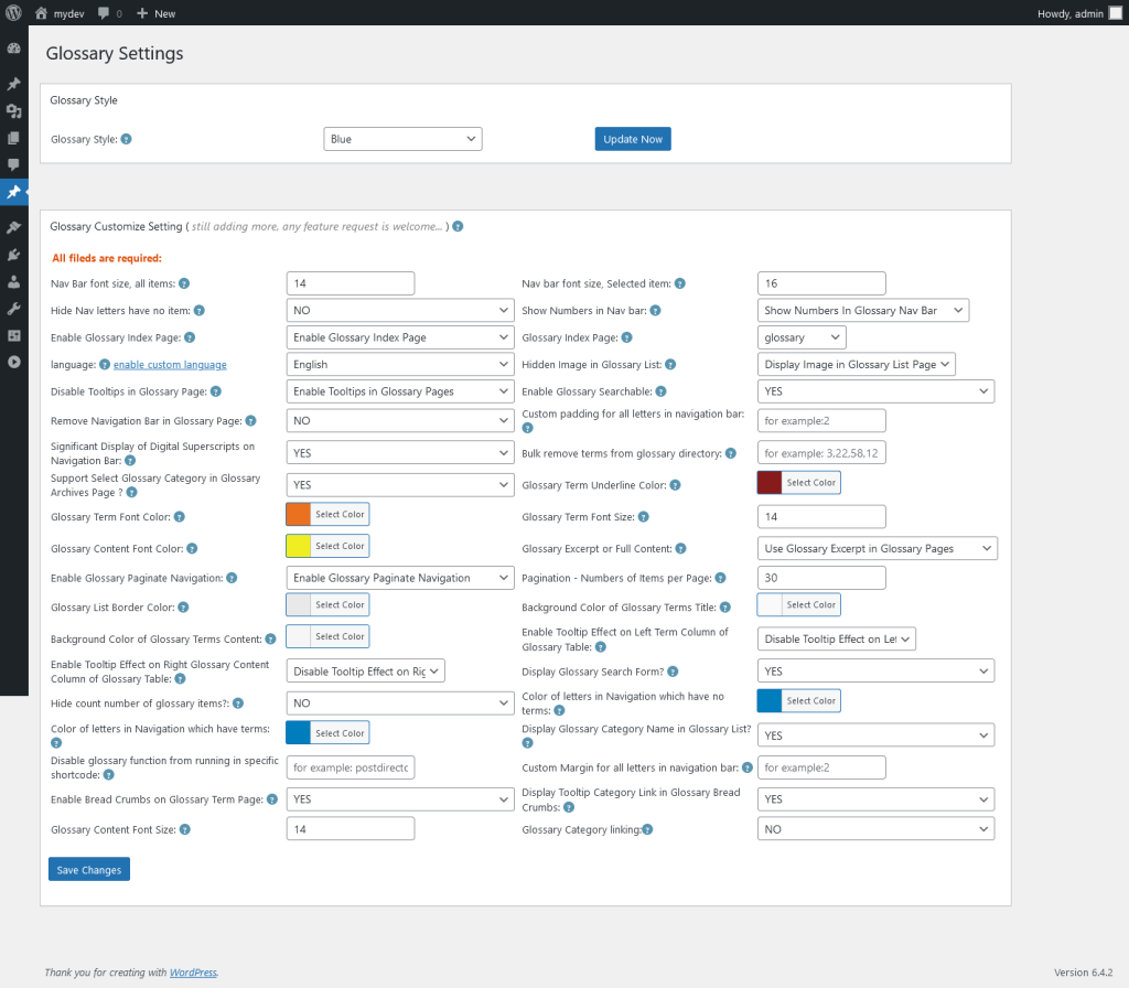 glossary settings in tt plus 30.4.8