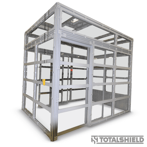 Assembly line test cell Battery test safety chamber with polycarbonate panels.