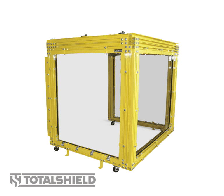 Custom, yellow portable shield barriers requested for drivetrain testing primary containment. Custom, yellow portable shield barriers requested for drivetrain testing primary containment.