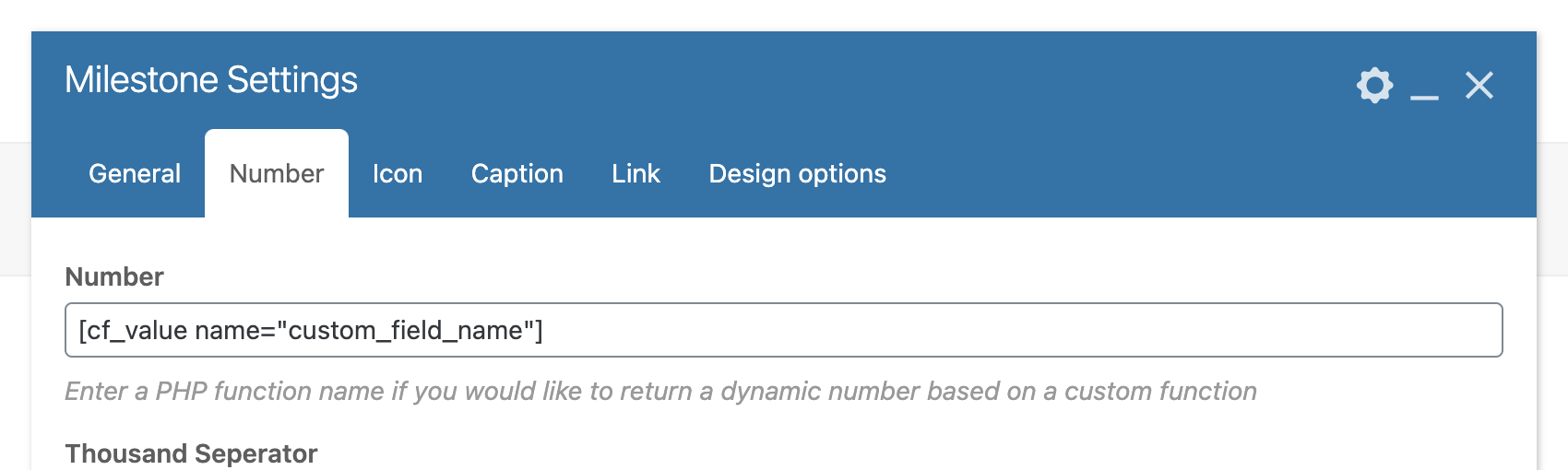 Total theme milestone number custom field shortcode value
