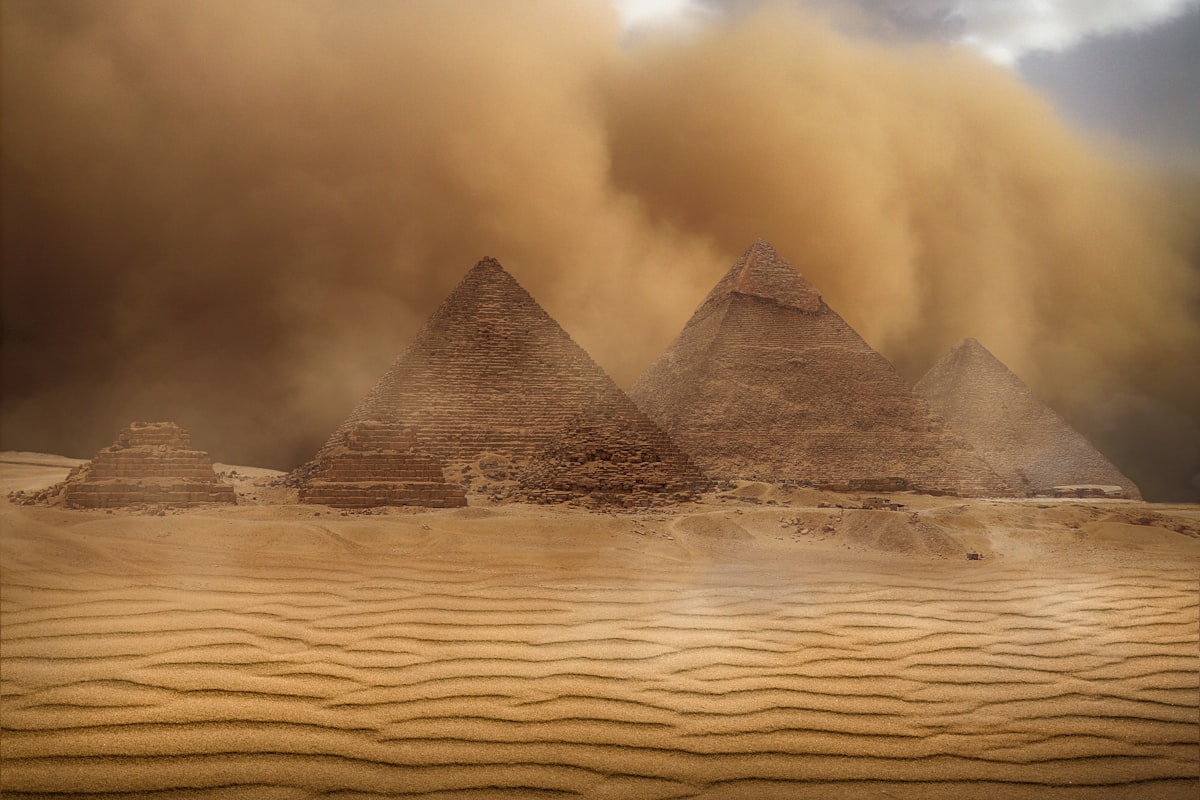 pyramids in a sand storm