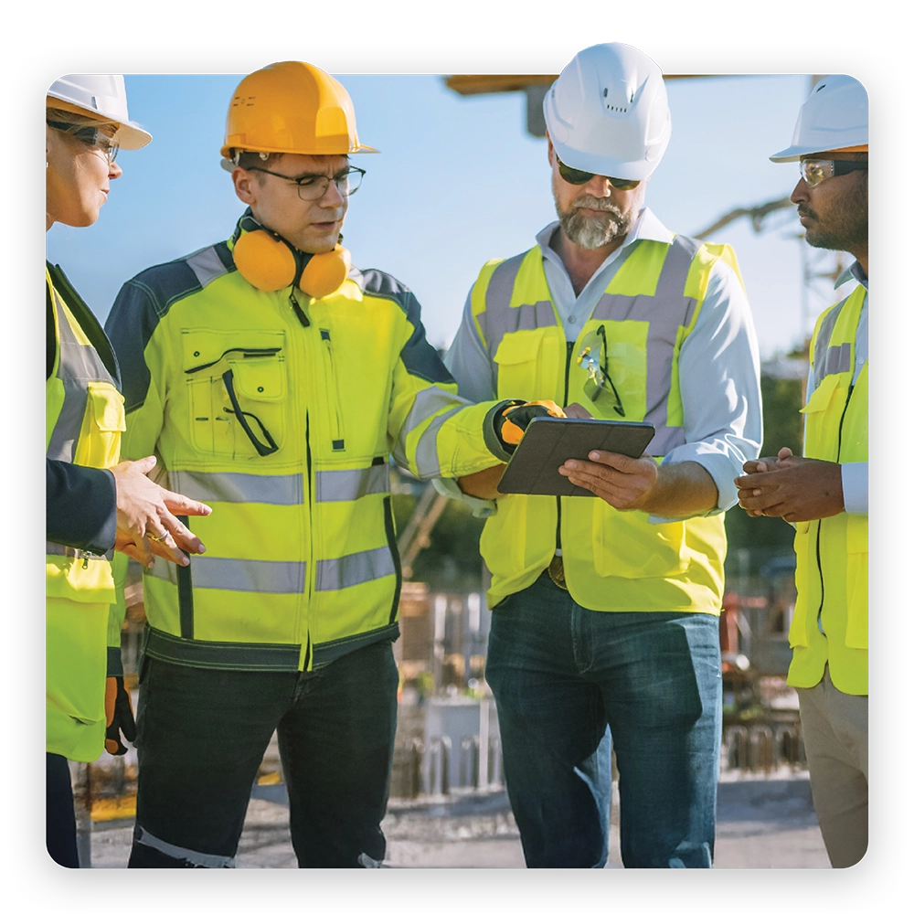 Environment Health & Safety Management Software Worker using a mobile device to verify site requirements at a job site