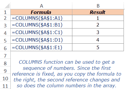 Excel COLUMNS Function - Example 2