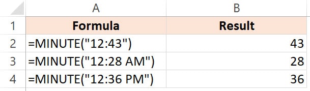 Excel Minute function Example 1