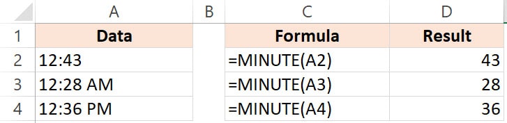 Excel Minute function Example 2