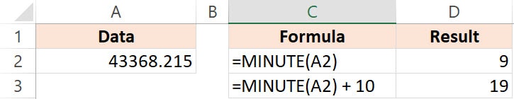 Excel Minute function Example 4