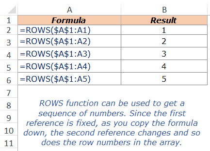 Excel ROWS Function - Example 2