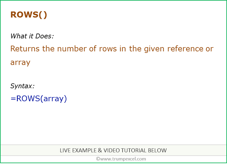 Excel ROWS Function