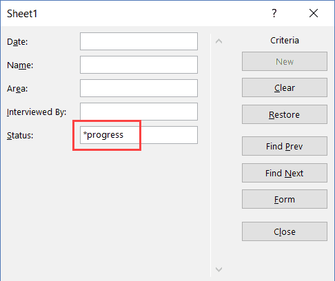 Using Wildcard characters in data entry form dialog box
