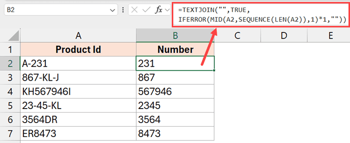 Formula to extract numbers from a cell