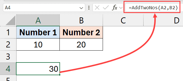 LAMBDA function to add two numbers created