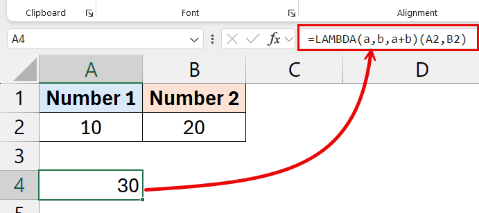 LAMBDA function to add two numbers