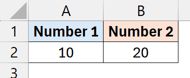 Two numbers to add in Excel