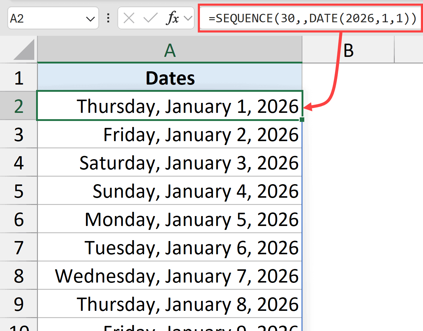 Get 30 consecutive days dates from a specified date