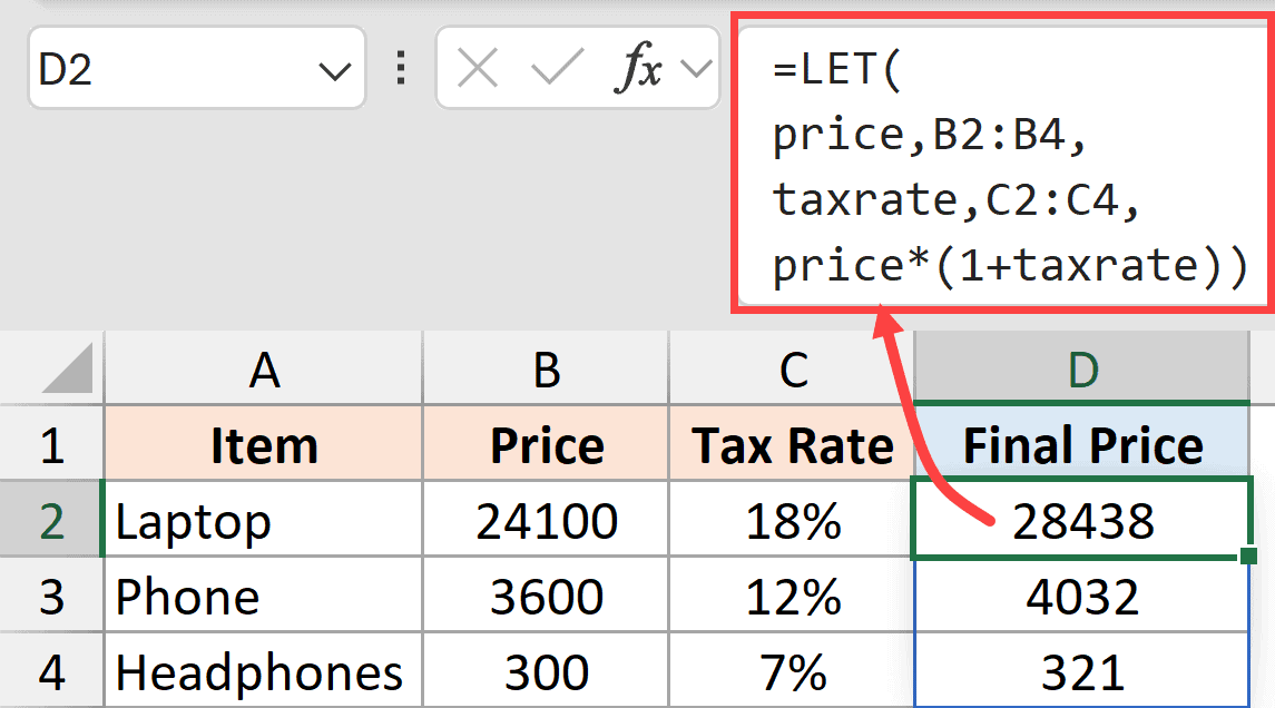 Basic LET formula to calculate final price