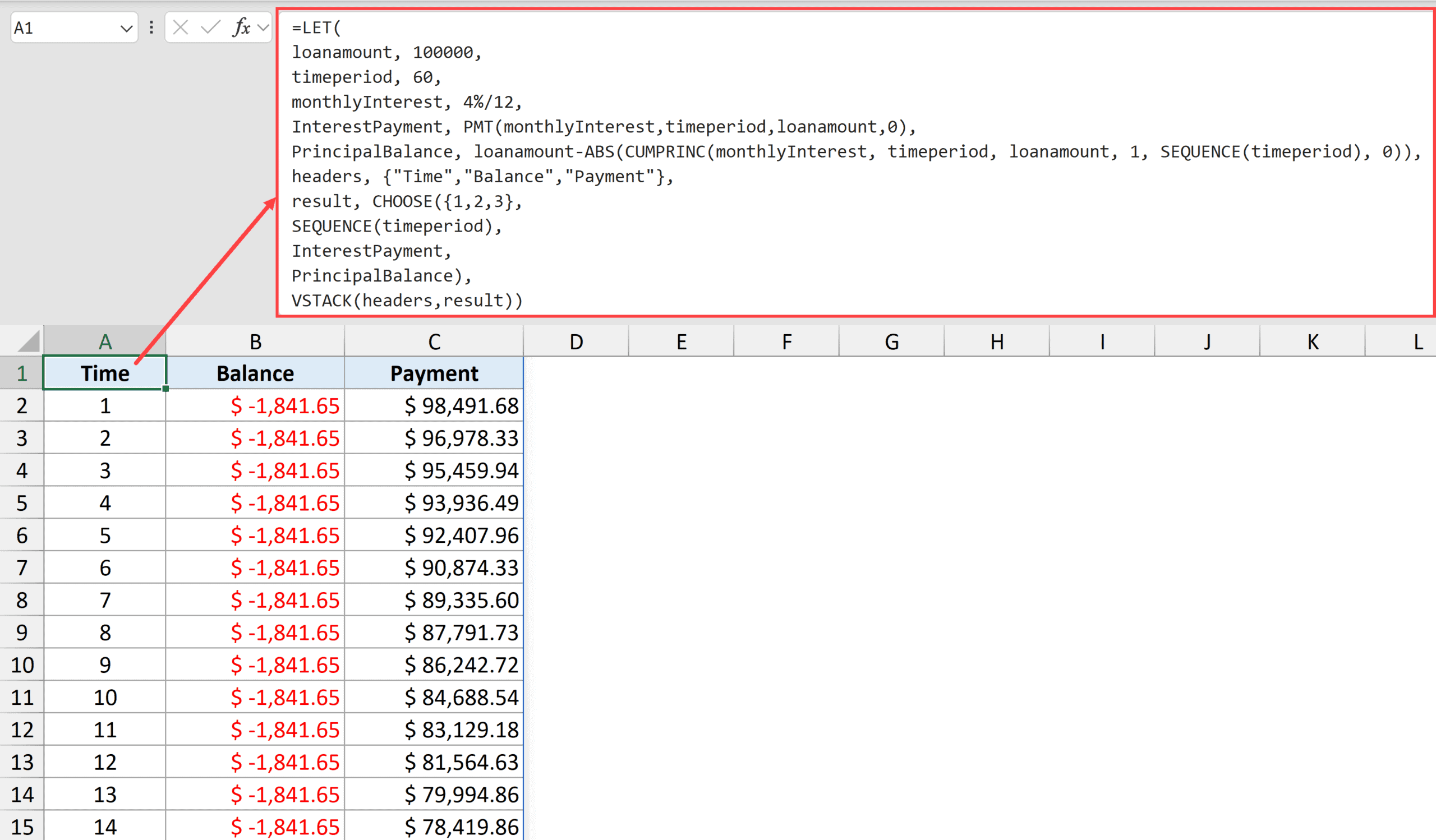 LET formula amortization schedule