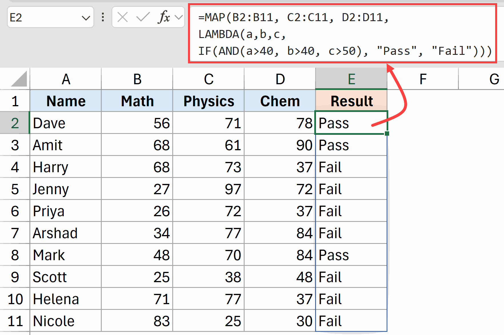 Map formula to evaluate multiple conditions in Excel
