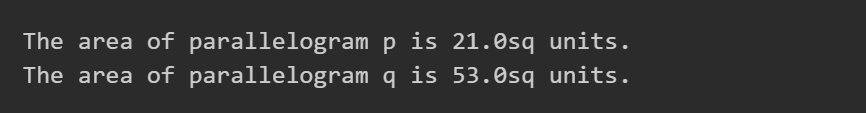 output for calculating the area of parallelograms in Python