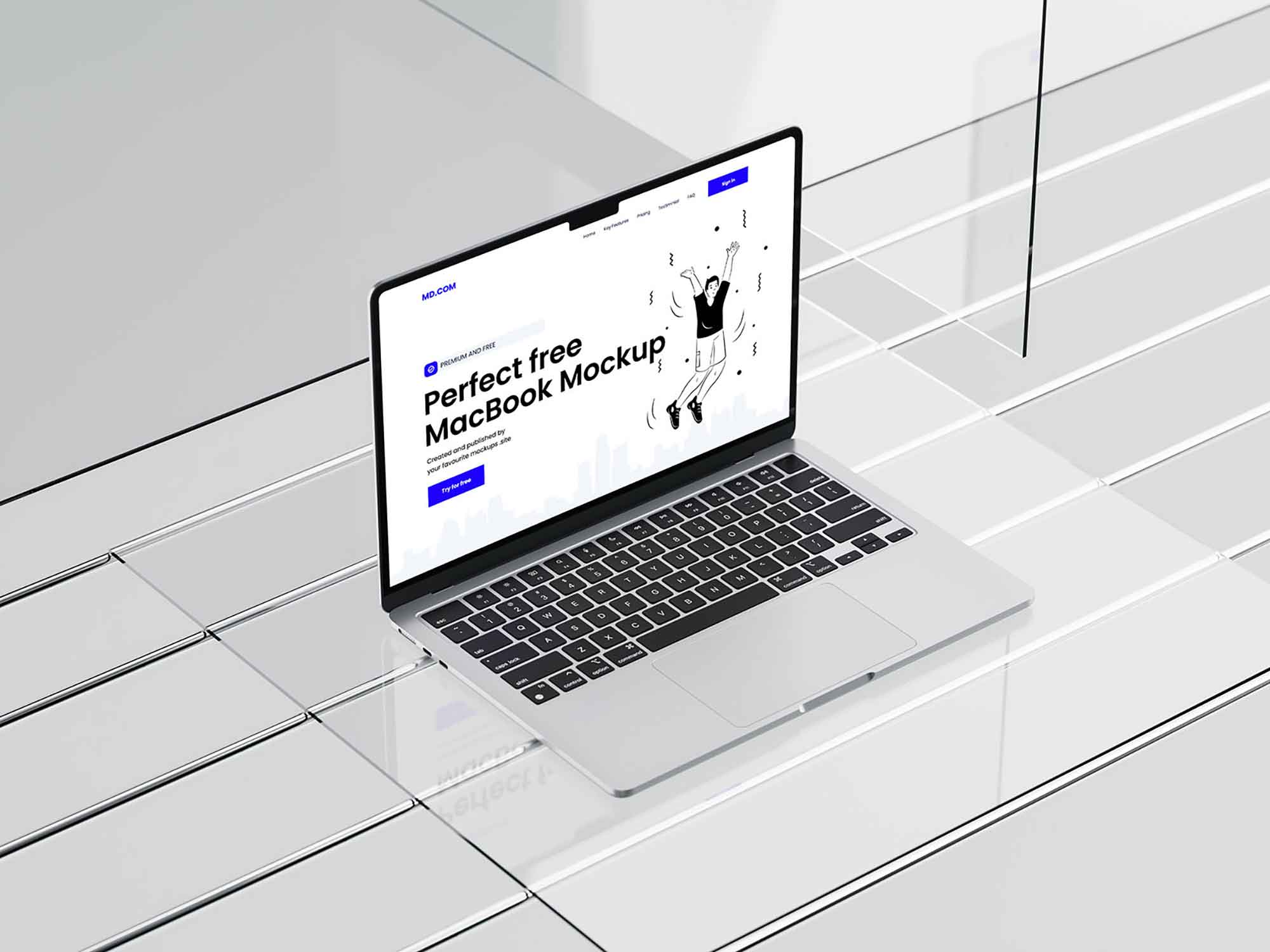 MacBook on Glass Mockup