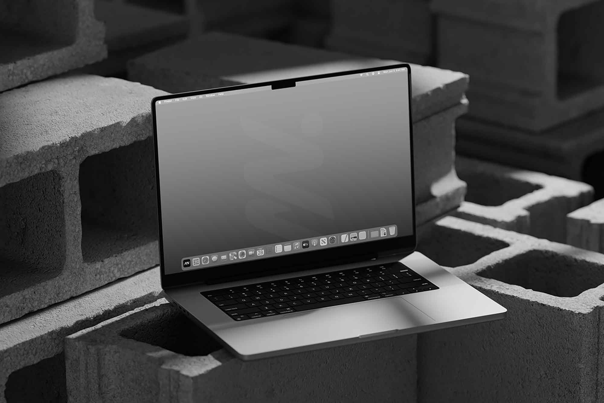 Macbook Pro Mockup on Bricks