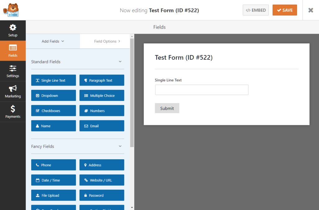 Adding fields to a form in WPForms