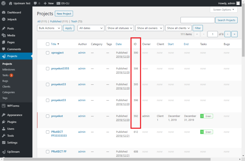 Finding a project ID for use in an UpStream Forms XML file