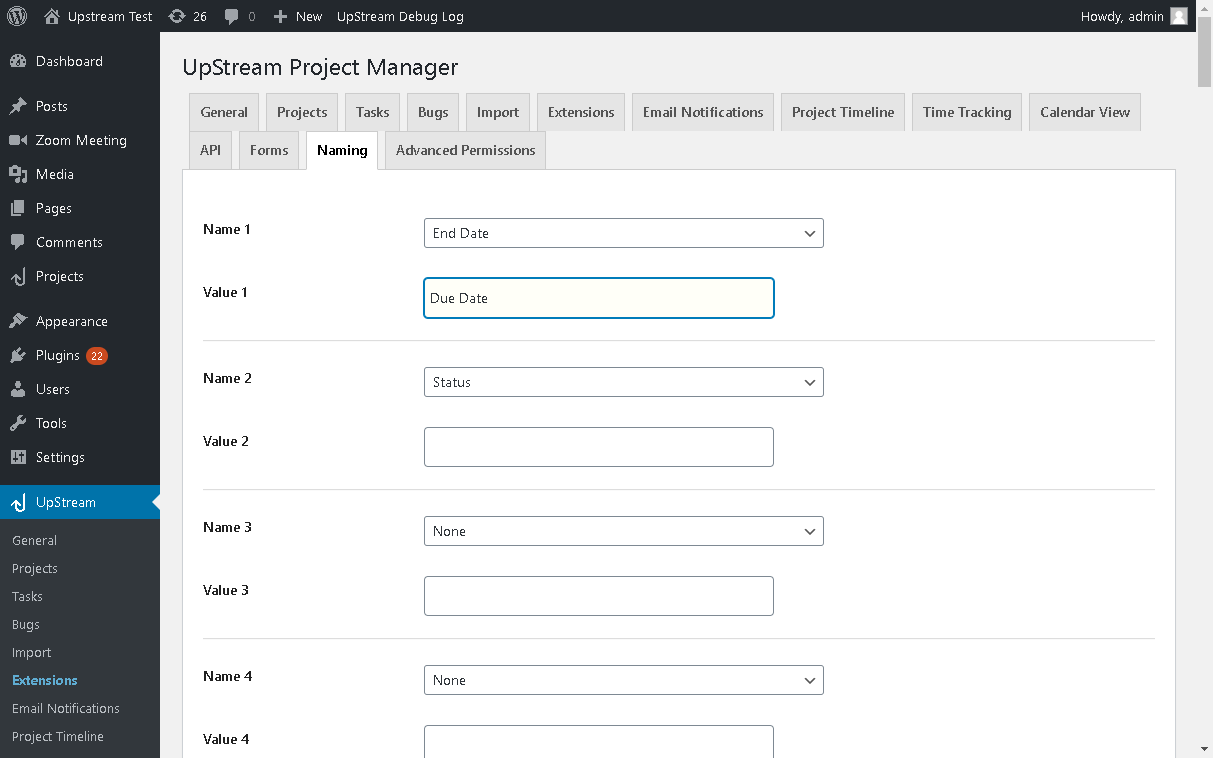 Upstream naming extension