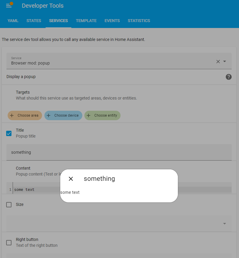 Screenshot of a popup dialog according to the setup above