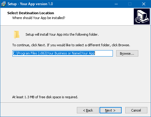 Screenshot of a generated installer on Windows
