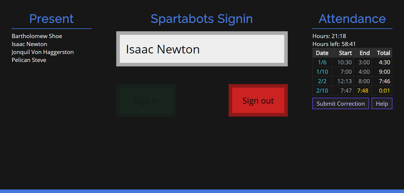 Screenshot when signing out
