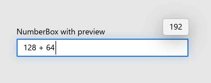 NumberBox with a tool tip above to show a preview of the calculation results