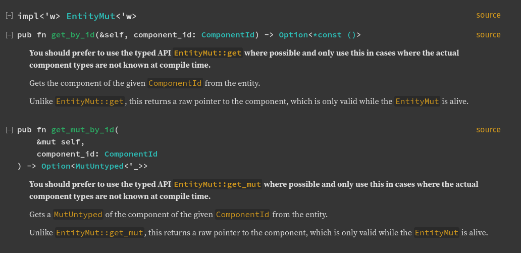 rustdoc output with a bold warning to prefer the typed APIs
