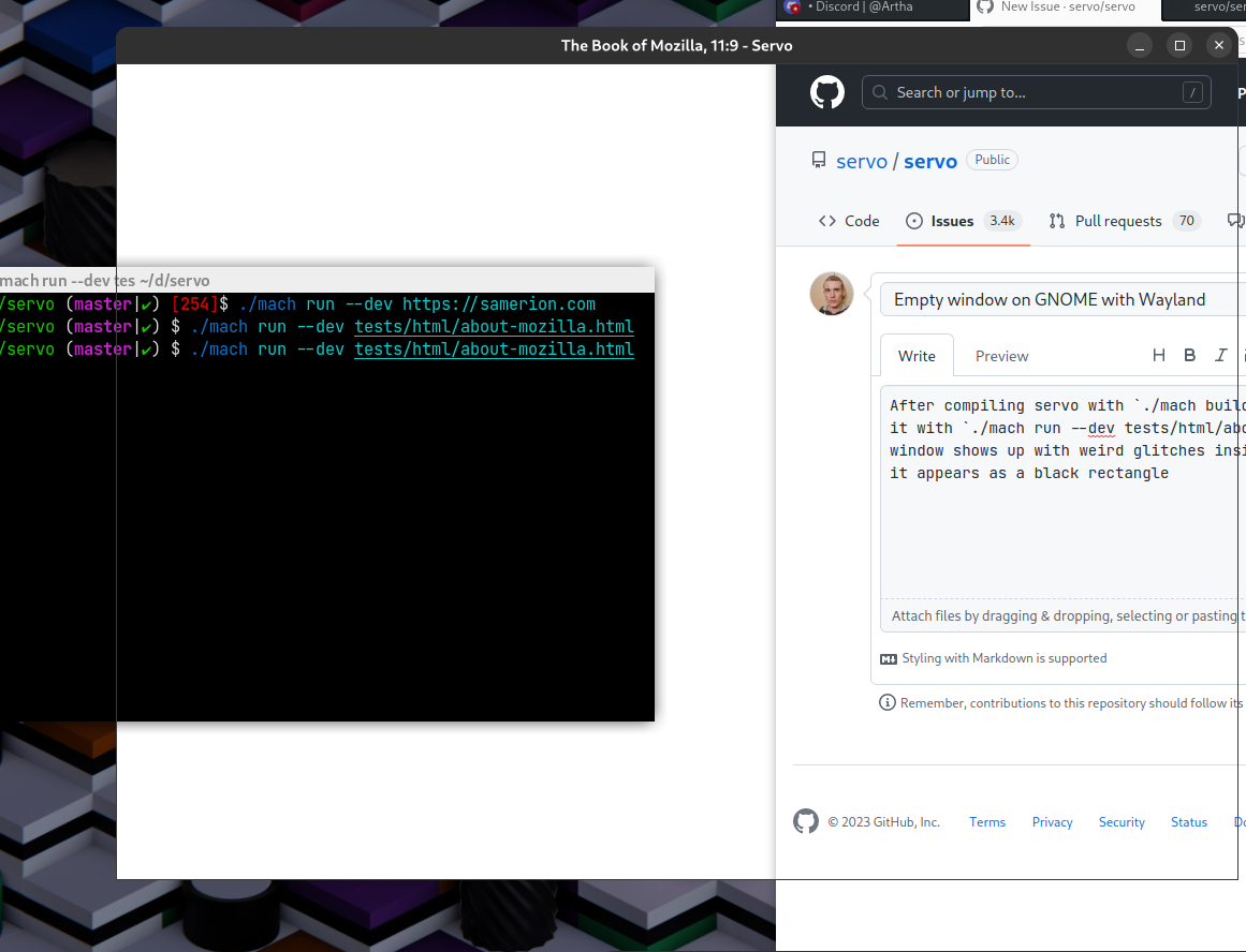 A transparent Servo window with only titlebar rendering properly