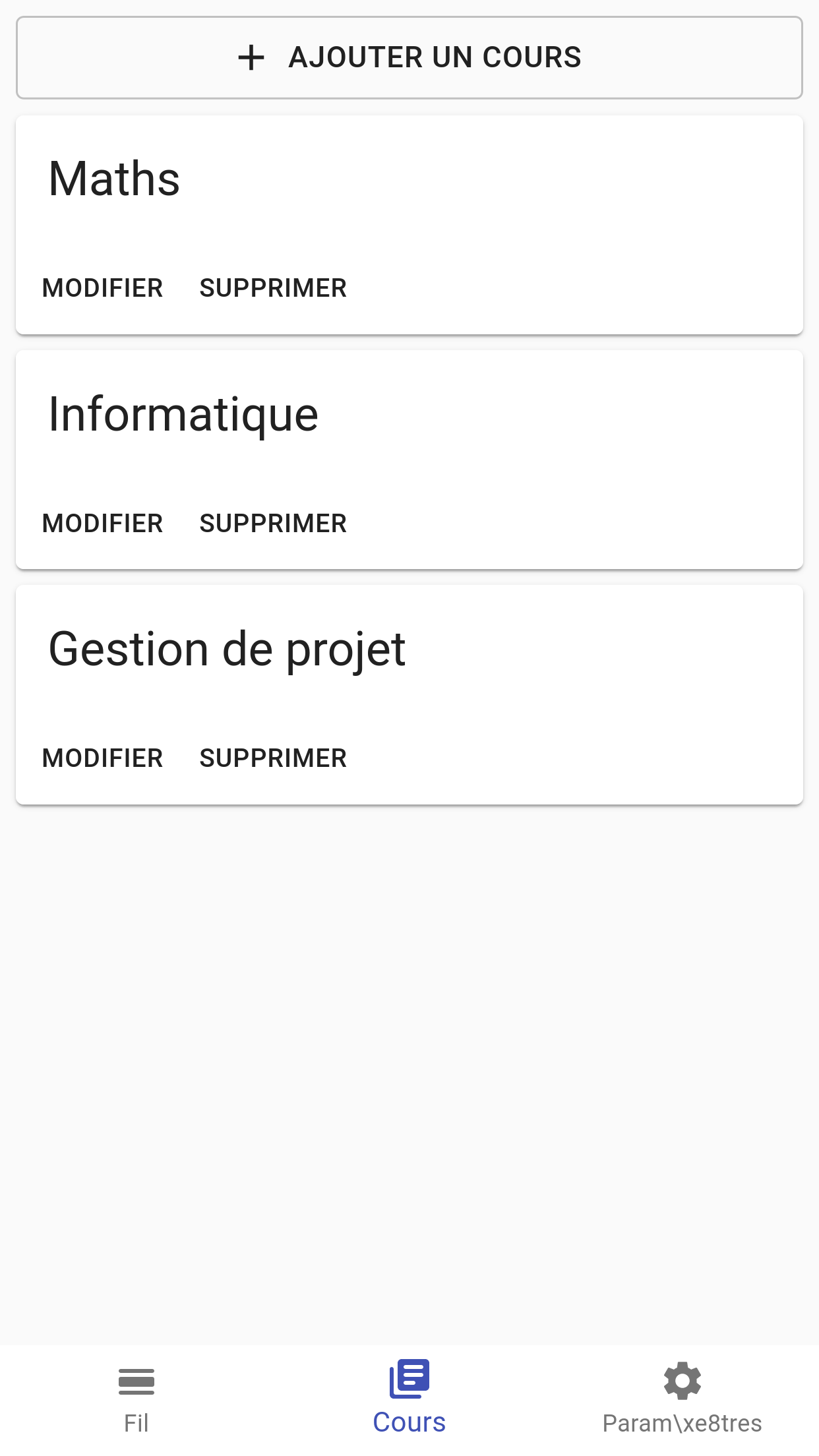 Screenshot of the user's lessons on the second tab