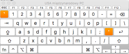 U.S. International PC layout rendered by on-screen keyboard