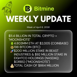 Home 238 UseTheBitcoin Bitmine Immersion Technologies (BMNR) Announces ETH Holdings Reach 4.803 Million Tokens, and Total Crypto and Total Cash Holdings of $11.4 Billion