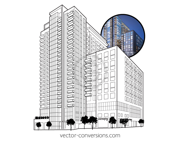 Custom Vector art of the Canopy by Hilton in Atlanta in line art format