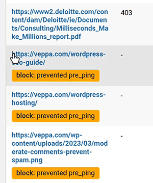 Self pings in WordPress prevented by HTTP Requests Manager plugin. Pingbacks are performed via WP_HTTP requests.