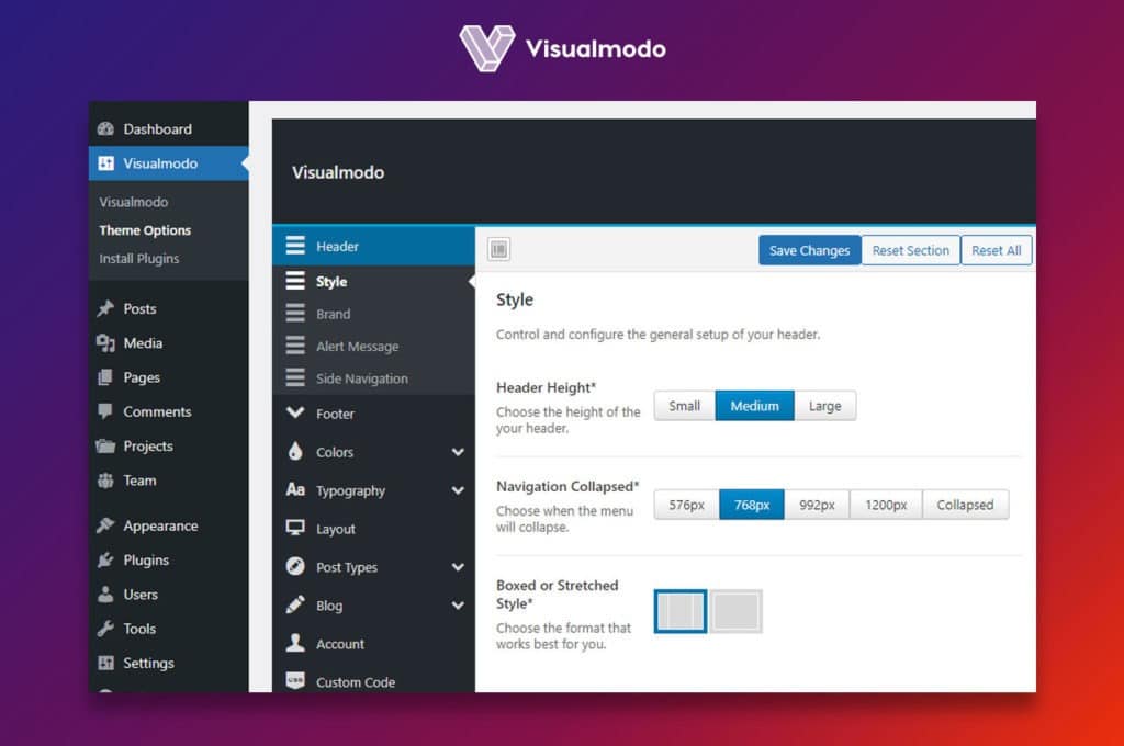 Theme Options - Header - Style - Visualmodo WordPress Themes